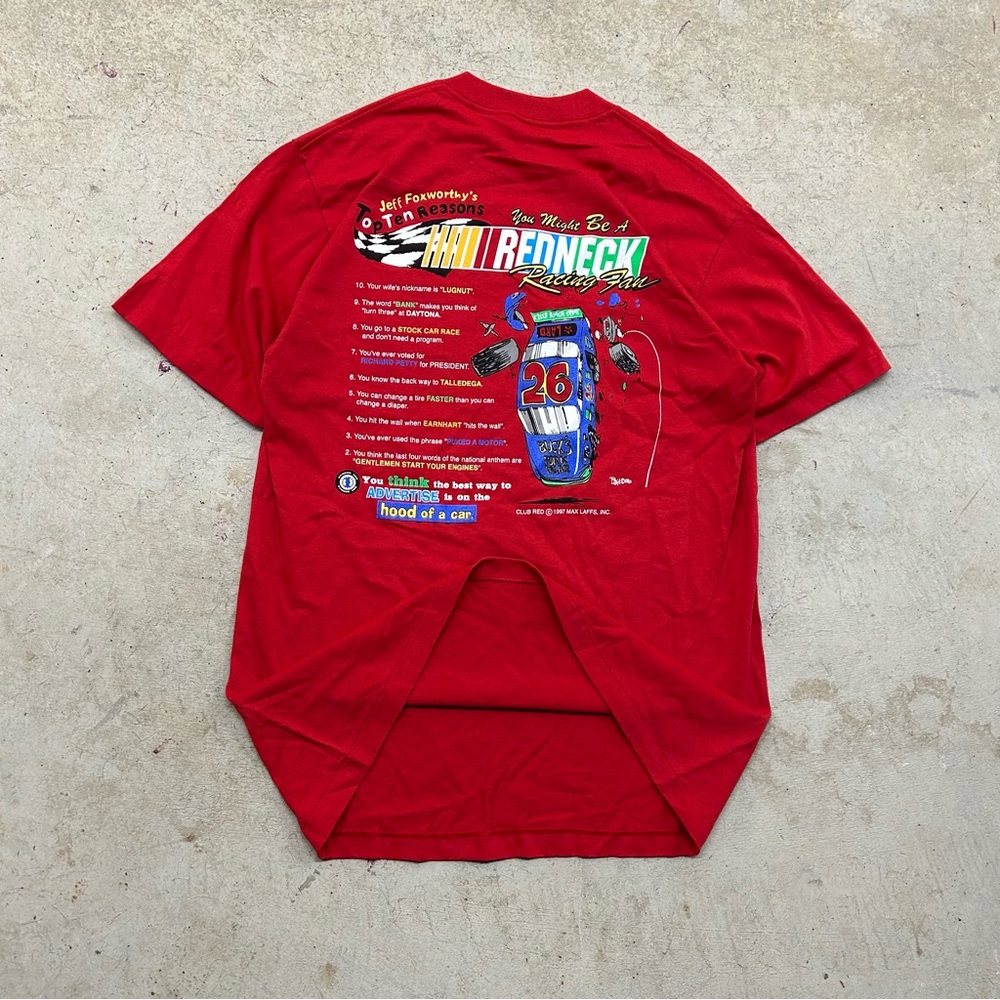 VTG 1997 Tee Jays Redneck Racing Funny Car Quote Graphic T-shirt Men’s L USA Red